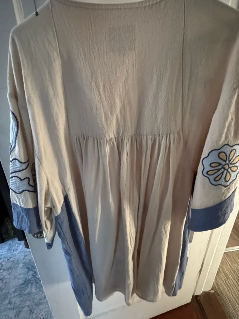 Umgee Cream Tunic with Blue Trim and Multicolor Embroidery - Picture 4 of 4
